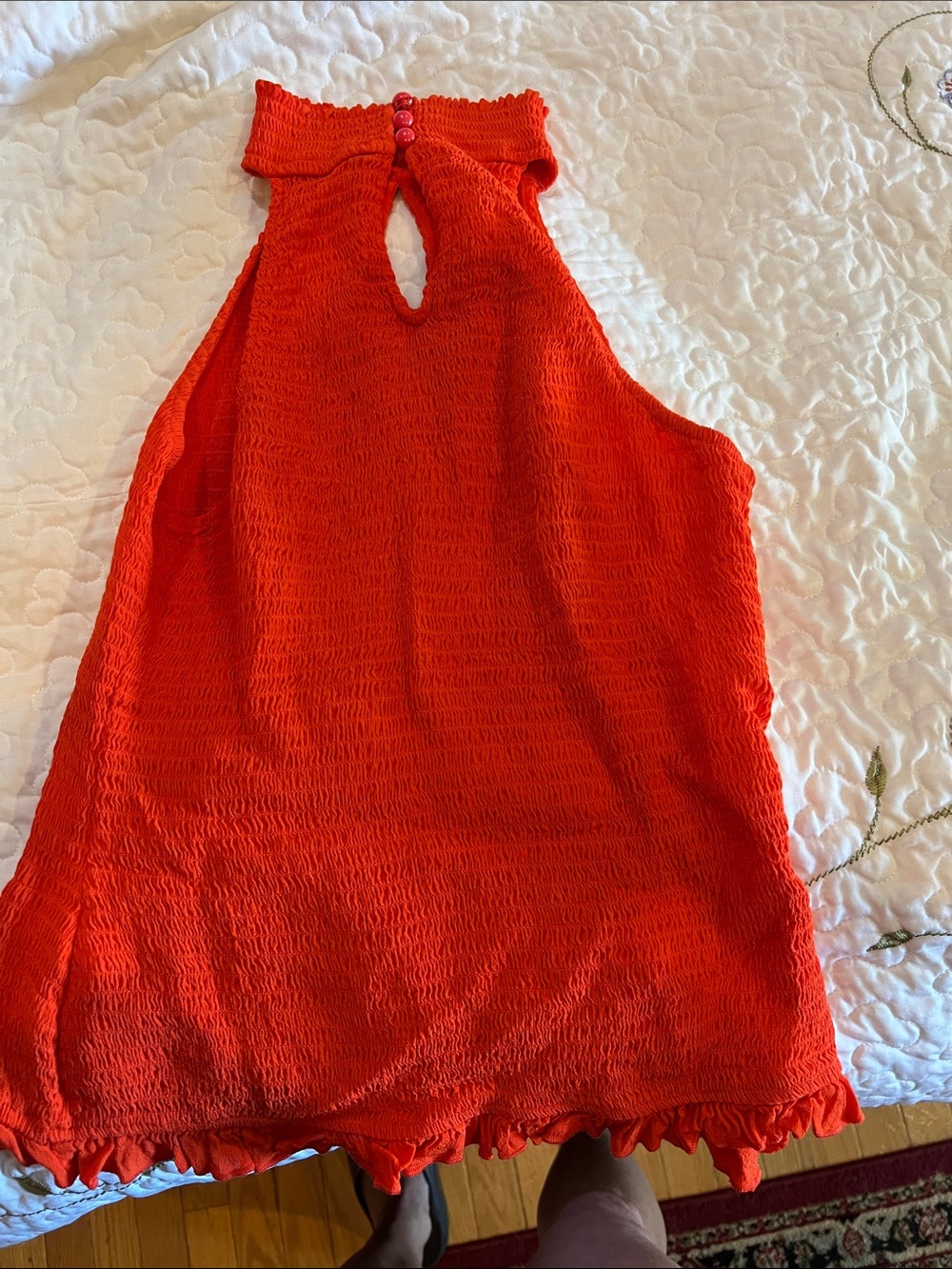 Orange Halter Ruffle Hem Smocked Top - Picture 3 of 4